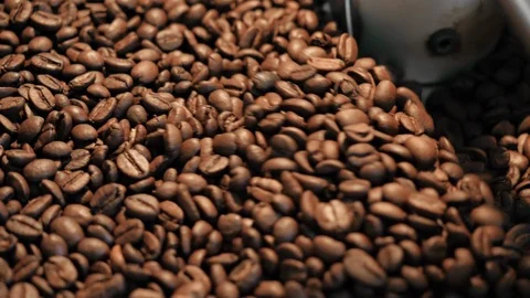 Roasted Coffee Beans Slow Motion. Coffee Roaster Closeup. Stock Footage 100898860