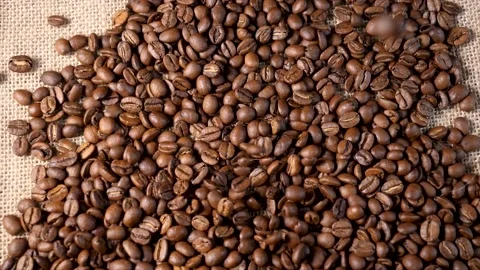 Roasted coffee beans. Smooth motion of arabica coffee seeds. Stock-Footage 154207963