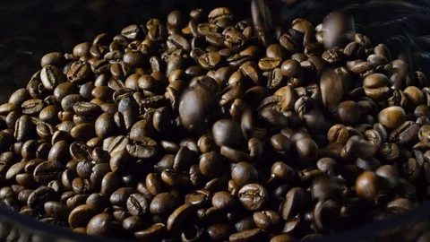 Roasted coffee beans in the soft light in 4k Stock Footage 91089929