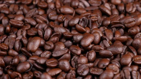 Roasted coffee beans spinning. Coffee close up Stock Footage 165342276