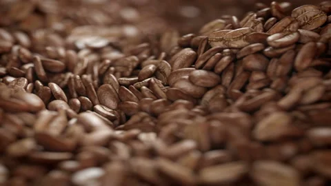 Roasted coffee beans spinning in grinder in 4K Stock Footage 163665904