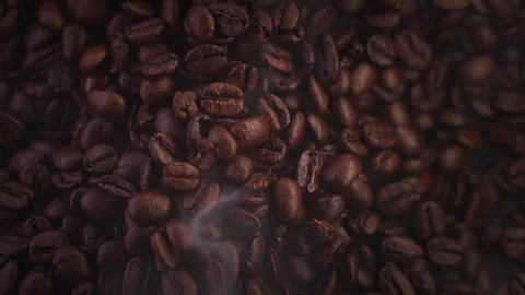 Roasted coffee beans with steam and cinematic lighting Video stock 309061740