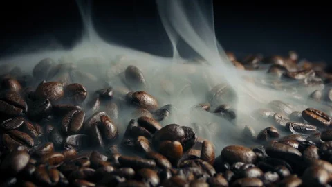 Roasted Coffee Beans Steaming Slowly Stock Footage