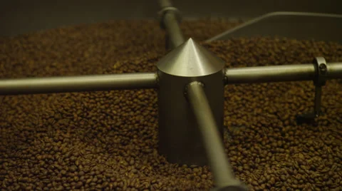 Roasted Coffee Beans Stirring in Vat Stock Footage 35267487