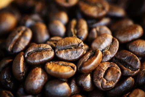Roasted coffee beans texture background / Closeup macro group of coffee beans Stock Photos