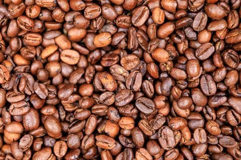 Roasted Coffee Beans Textured Pattern Surface Macro Shot Stock Photos