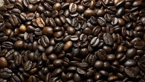 Roasted coffee beans top view, close up Stock Footage 232873413