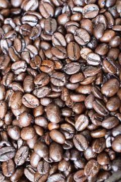 Roasted coffee beans. Top view. Stock Photos