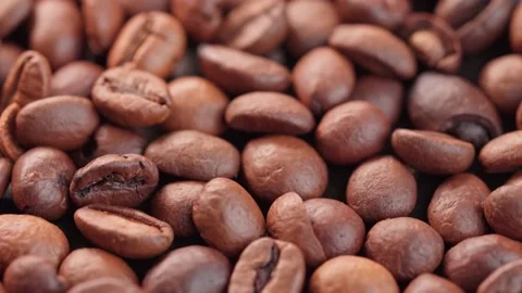 Roasted coffee beans under bright light. Stock Footage 143538705