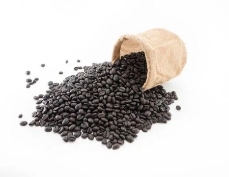Roasted coffee beans, white background isolated Stock Photos