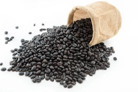 Roasted coffee beans, white background isolated Stock Photos
