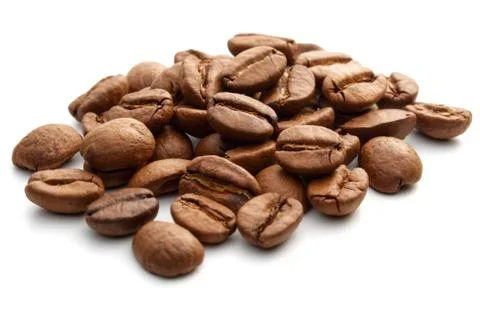 Roasted coffee beans on white background Stock Photos