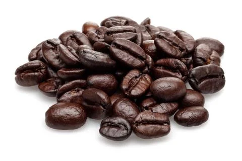 Roasted coffee beans on white background Stock Photos