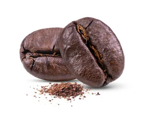 Roasted coffee beans on white background full depth of field Stock Photos