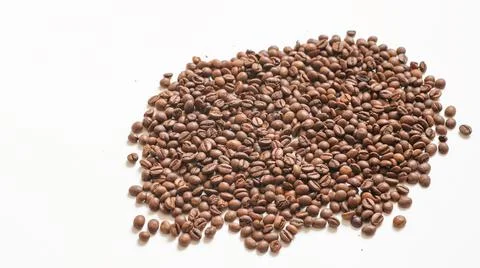 Roasted coffee beans on a white background 写真素材
