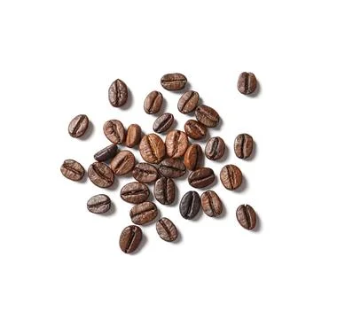 Roasted coffee beans on white background, top view Stock Photos