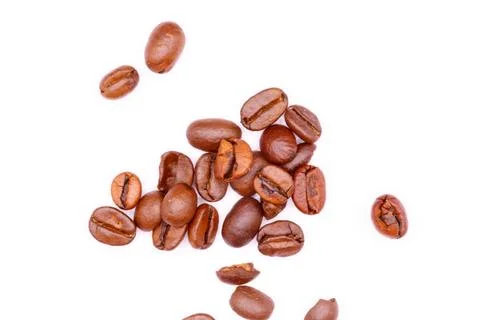 Roasted Coffee Beans on White Background Stock Photos