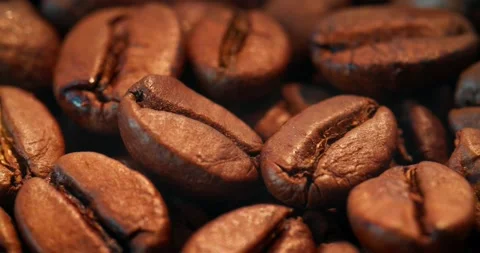 Roasted coffee close-up smooth movement of the camera on the slider. Stock Footage 151276025