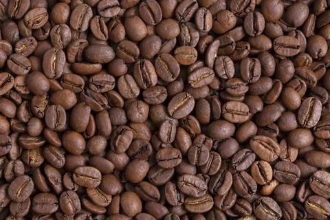 Roasted coffee grains close-up.. background. copy space. Free space for text Stock Photos