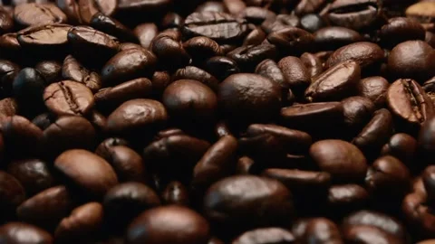 Roasted coffee. Roasted coffee beans. Circular motion Stock Footage 156693580