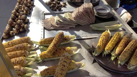 Roasted corn and chestnuts, street delicacies, Beşiktaş, İstanbul, 2023 Stock Footage 231960971