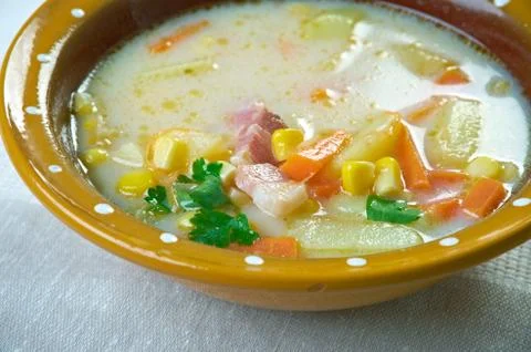 Roasted corn and potato chowder Stock Photos