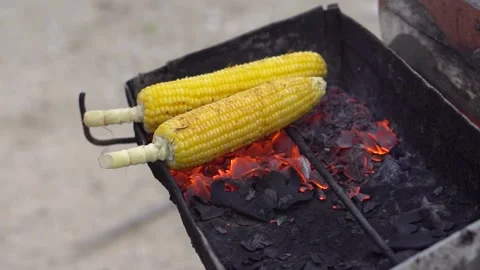 Roasted corn on the beach Stock Footage 247456080