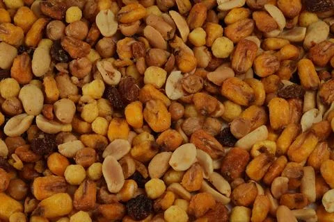 Roasted corn, nuts and raisins mix texture 写真素材