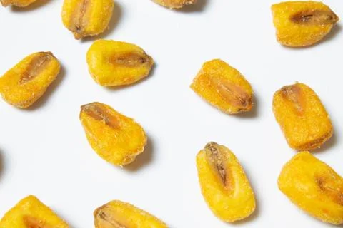 Roasted corn nuts on white background Stock Photos