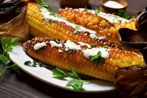 Roasted corn, top view Stock Photos