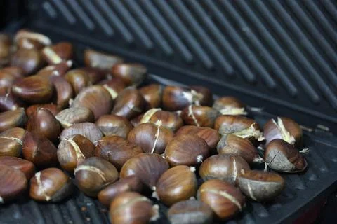Roasted cracked chestnuts Stock Photos
