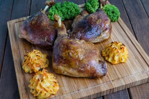Roasted crispy duck leg Stock Photos