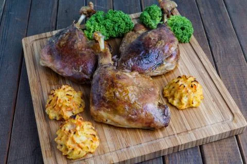Roasted crispy duck leg Stock Photos