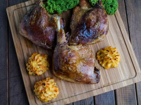 Roasted crispy duck leg Stock Photos