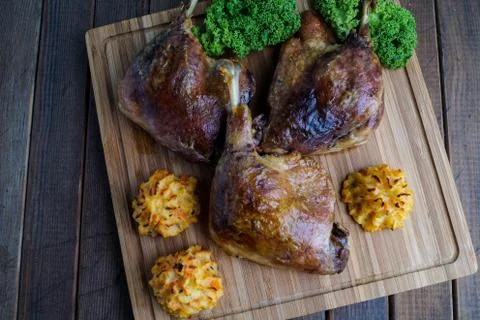 Roasted crispy duck leg Stock Photos