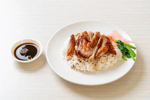 Roasted duck on rice Foto stock