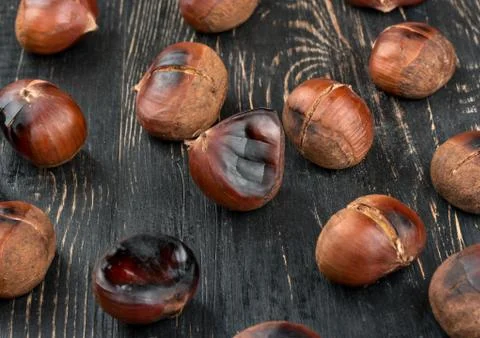 Roasted edible chestnuts Stock Photos