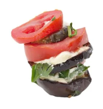 Roasted eggplant with tomatoes Stock Photos