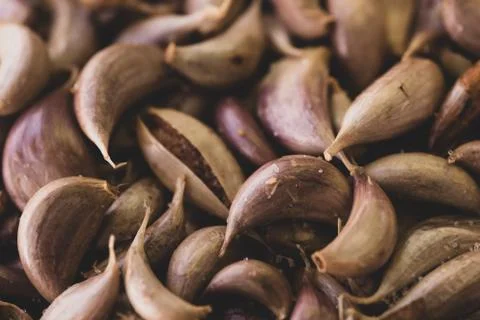 Roasted garlic cloves macro close up Stock Photos