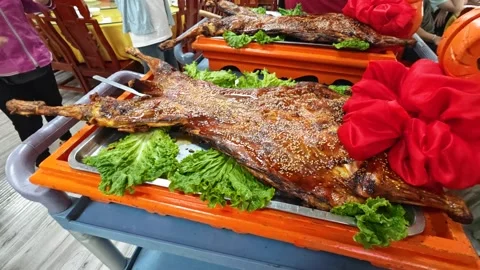 Roasted goat meat Stock Footage 335905014