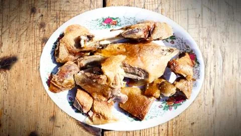 Roasted goose meat Stock Photos