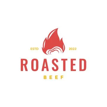 Roasted grill fire flame taste beef halal food vintage simple logo design v.. Stock Illustration