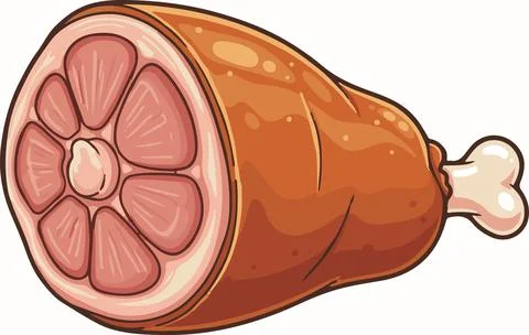 Roasted ham leg with bone, savory cartoon food vector illustration Stock Illustration