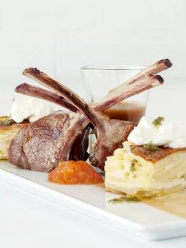 Roasted Lamb Chops on white background. Stock Photos