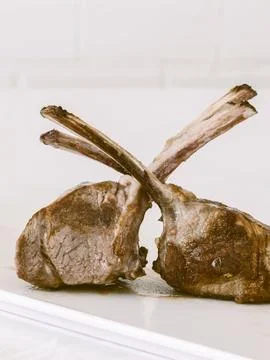 Roasted Lamb Chops on white background. Stock Photos