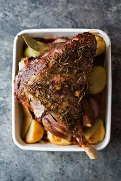 Roasted lamb leg Stock Photos