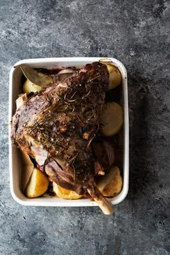 Roasted lamb leg Stock Photos