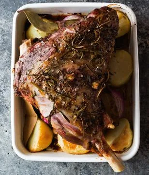 Roasted lamb leg Stock Photos