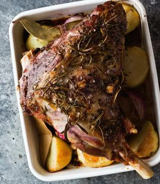 Roasted lamb leg Stock Photos
