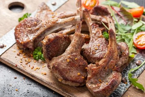 Roasted lamb ribs with Stock Photos